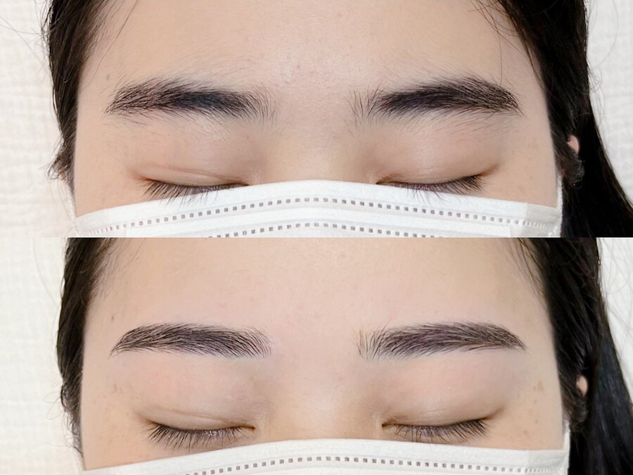 眉毛Waxの施術前と施術後