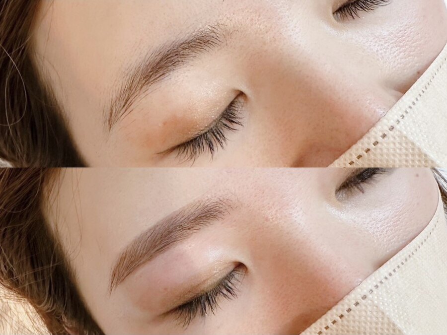 眉毛Waxの施術前と施術後