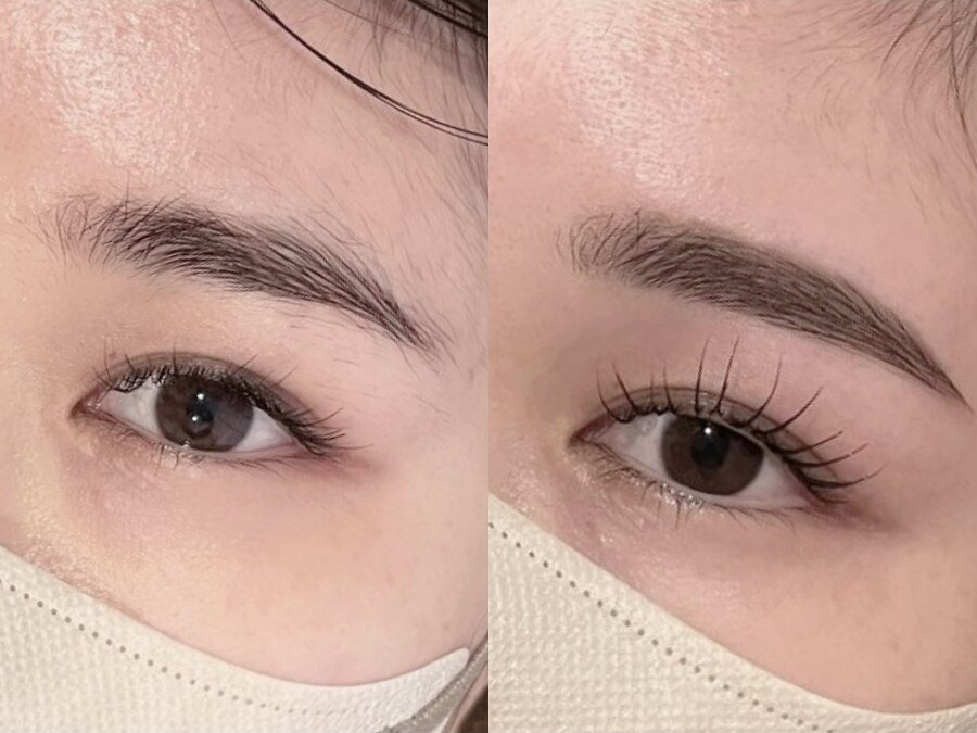 眉毛Waxの施術前と施術後