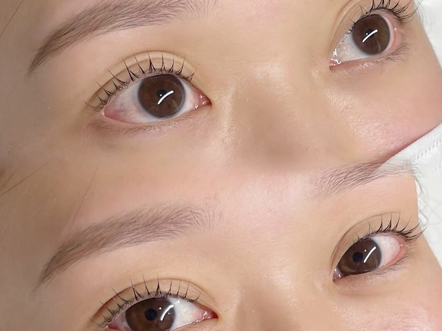 まつげパーマ＋眉毛Waxの施術前と施術後